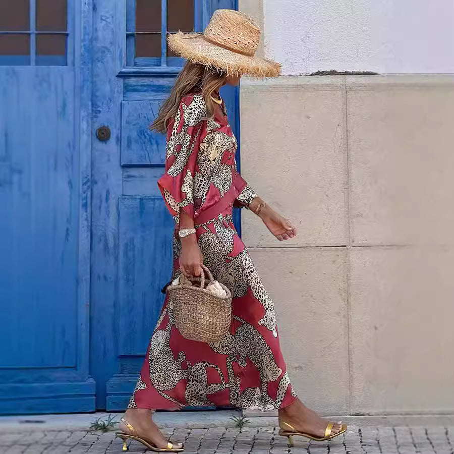 Conjunto de falda con hebilla y estampado de otoño para mujer