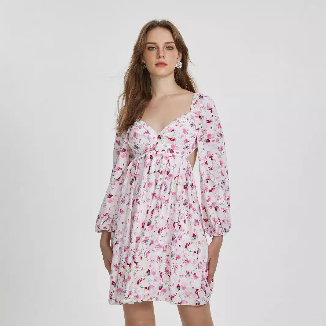 Robe élégante taille haute à imprimé numérique pour femme, automne