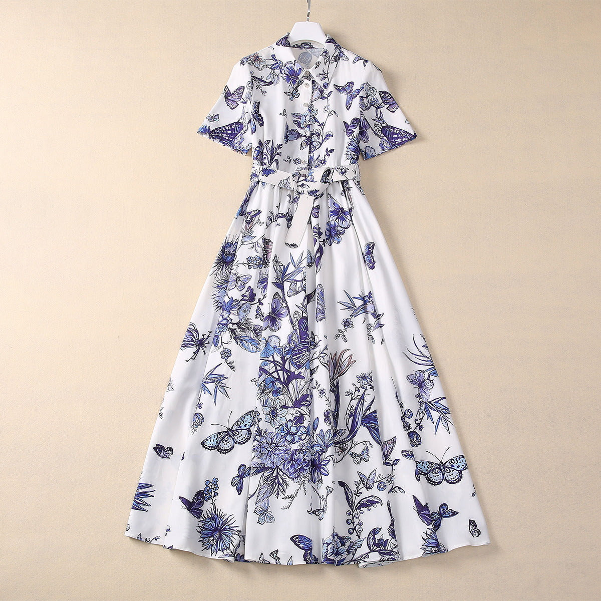 Robe élastique à quatre côtés avec imprimé fleurs et papillons