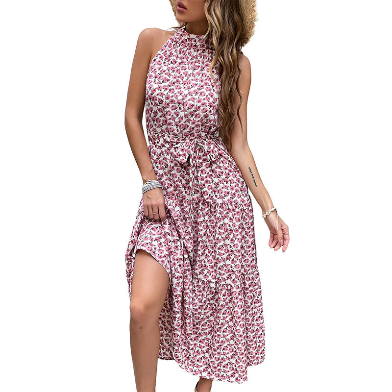 Vestido midi con tirantes de verano Vestido ajustado con cuello halter