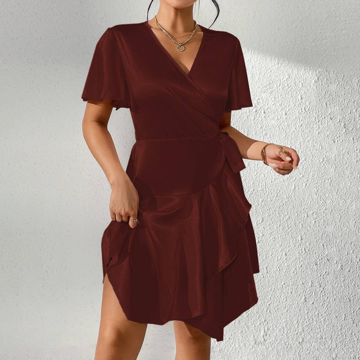 Vestido informal de verano con escote en V y manga corta para mujer