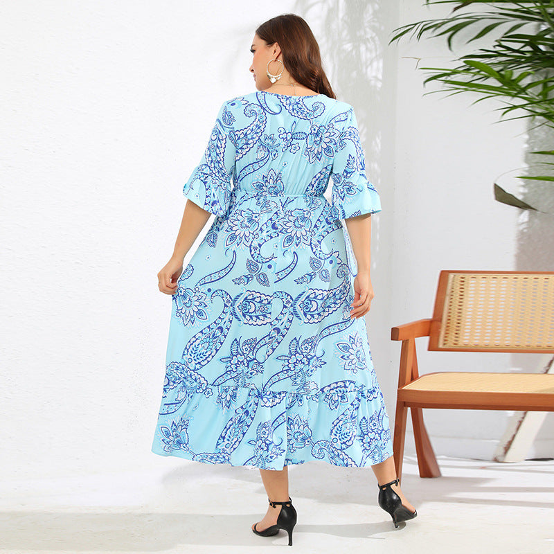 Dress Paisley Bell Sleeve Seaside Holiday Beach Dress Long Dress