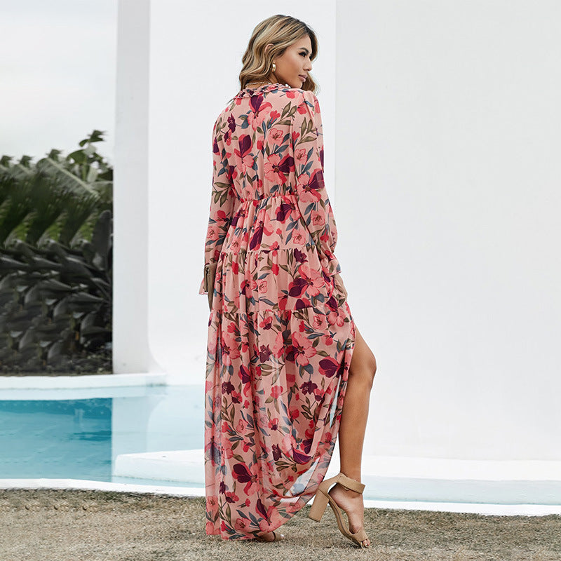 Vestido de tul con flores para mujer Vestido de gasa informal holgado para mujer