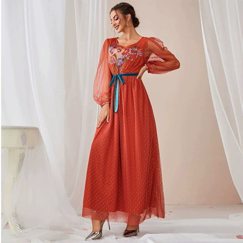 Casual Women Clothing Autumn Patchwork Mesh Tied Dress