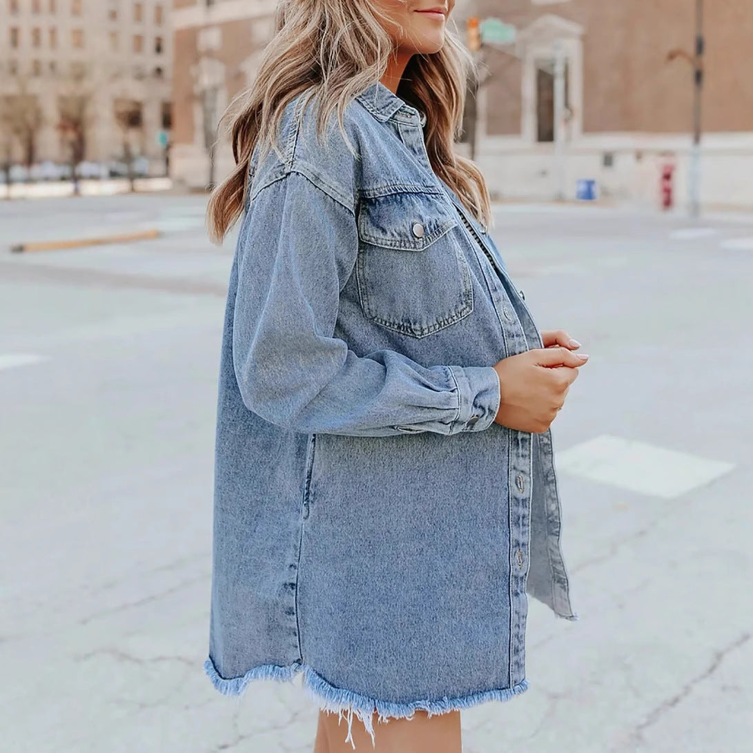 Denim Raw Edge Coat Shirt