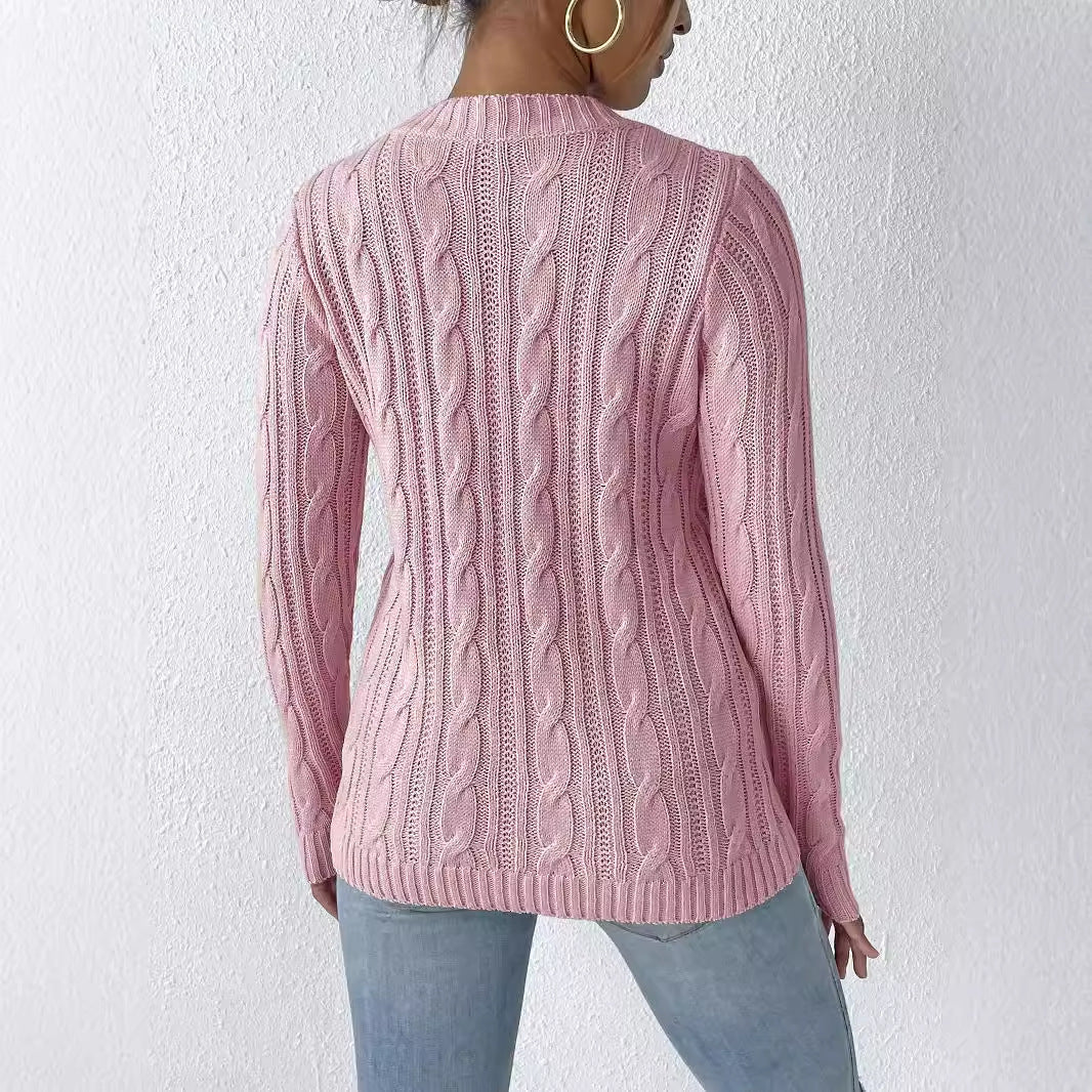 Ropa de mujer Otoño Invierno Jersey de cuello redondo Camisa de fondo Pegatinas florales bordadas Suéter tejido