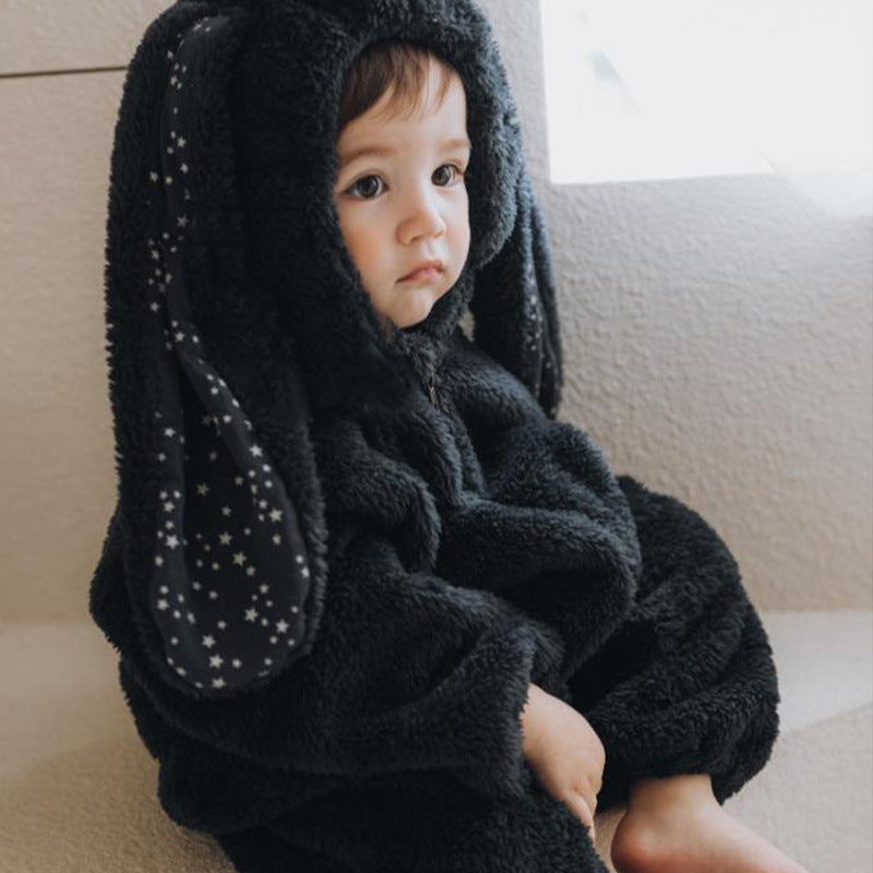 Infant Toddler Rabbit Ears Plush Jumpsuit Thick Warm Jacket Romper