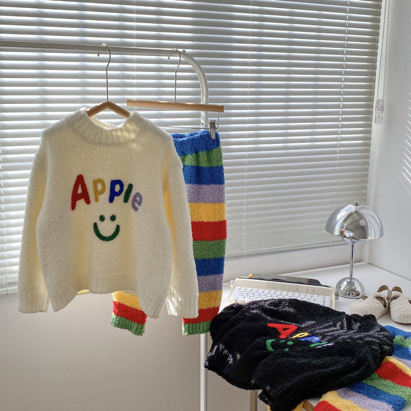 Boys And Girls Letters Rainbow Bar Pajamas Suit