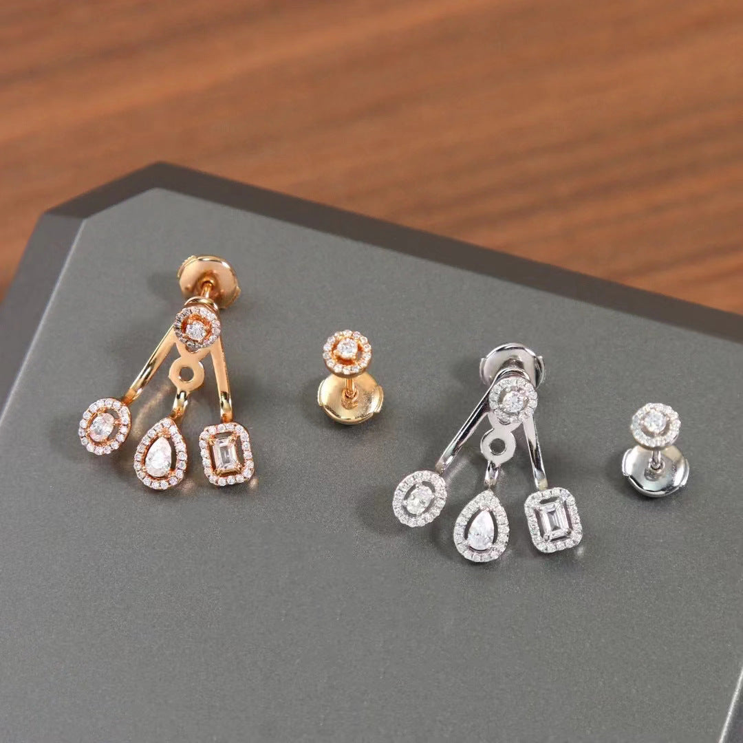 Women's Fashion Geometry Pattern Design Niche Zircon Rose Gold Earrings