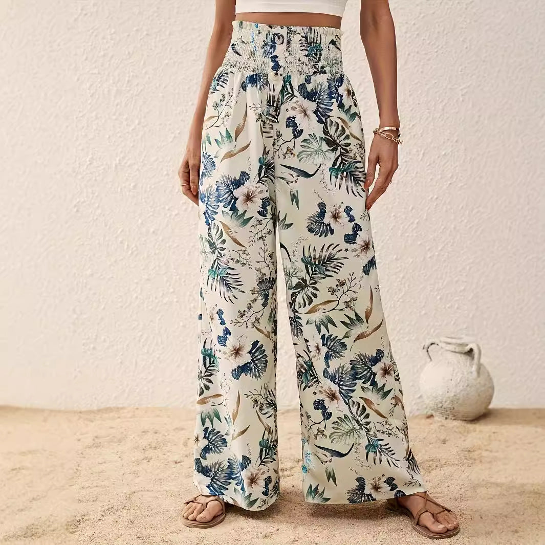 Pantalones anchos con cintura elástica elegantes y cómodos con estampado informal para mujer Primavera Otoño Verano