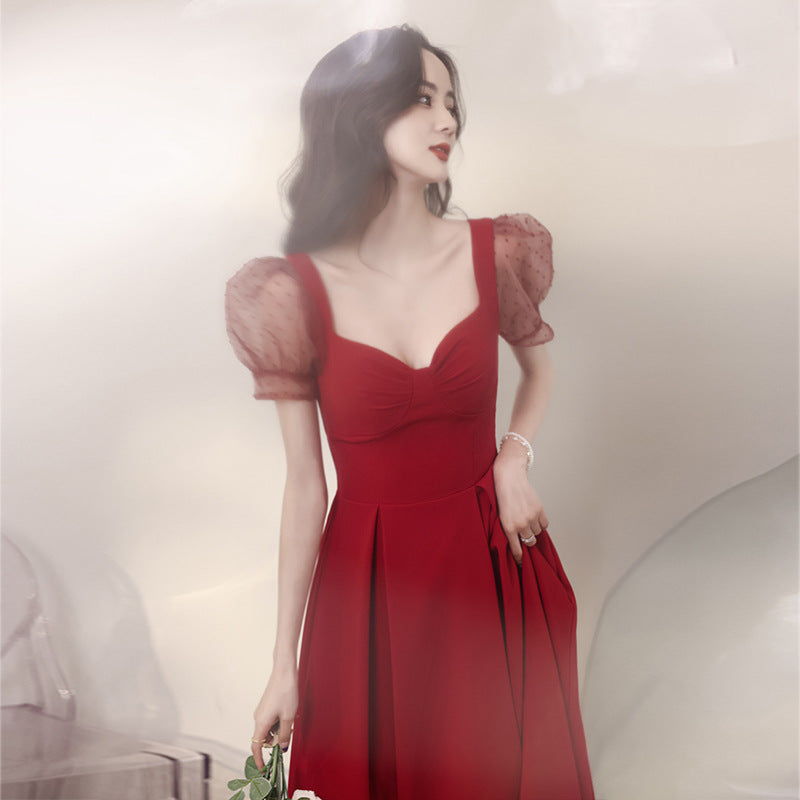 Bridal Toast Wine Red Wedding Engagement Elegant Dress