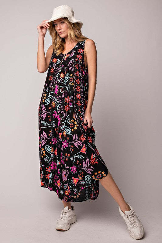 Summer Women Clothing Vintage Printed Loose Sleeveless Jumpsuit