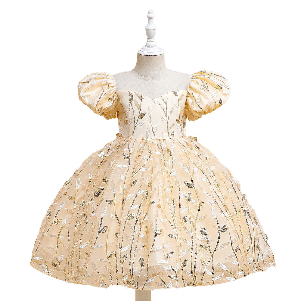 Robe de princesse à manches bouffantes brodées à la mode pour filles