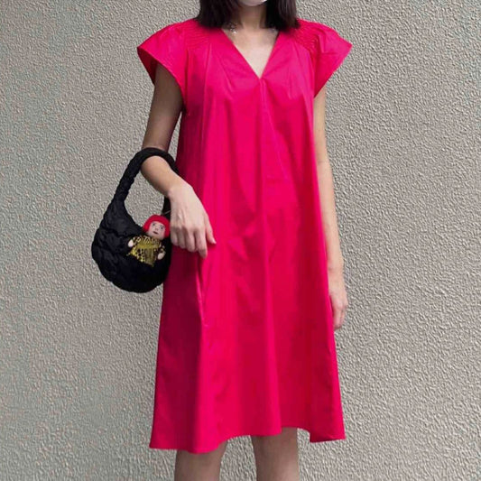 V-neck Cover Shoulder Sleeve Pleated Dress Flying Sleeves Skirt