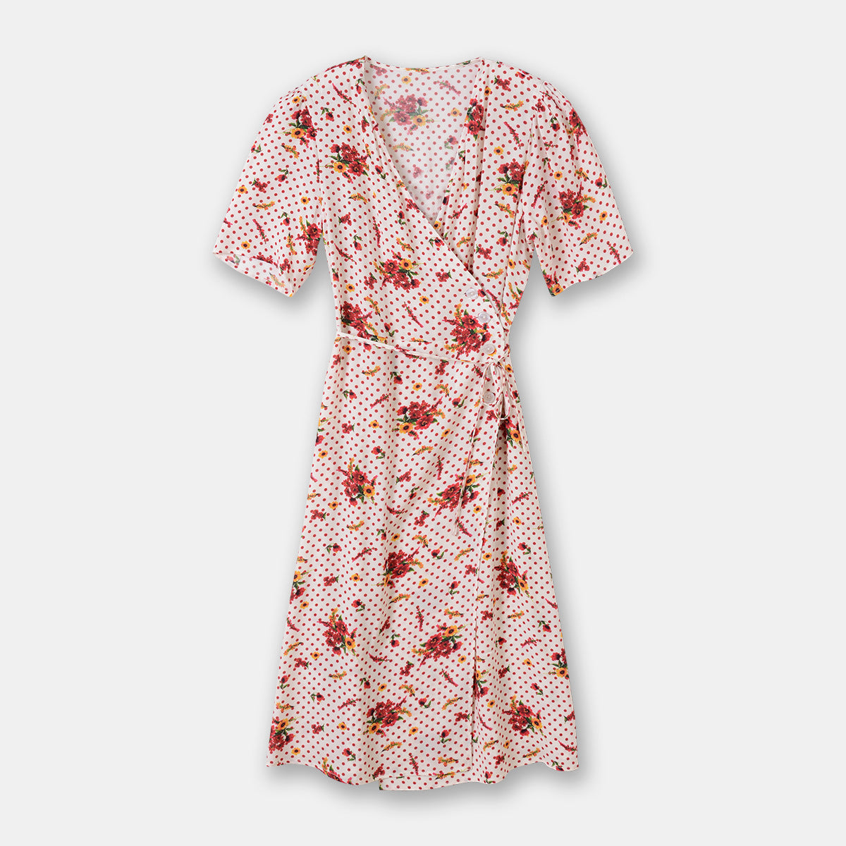 23 Vestido con estampado de lunares nuevos de principios de otoño Flor Retro francesa