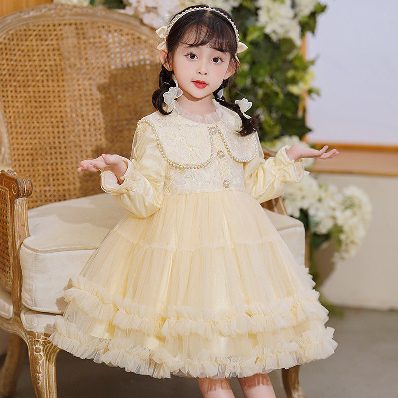 Robe Fille Style Occidental Tulle Tutu Manches Longues