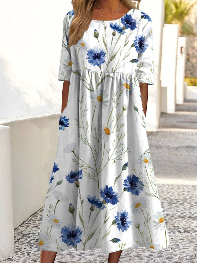 Vestido suelto con estampado floral de moda para mujer