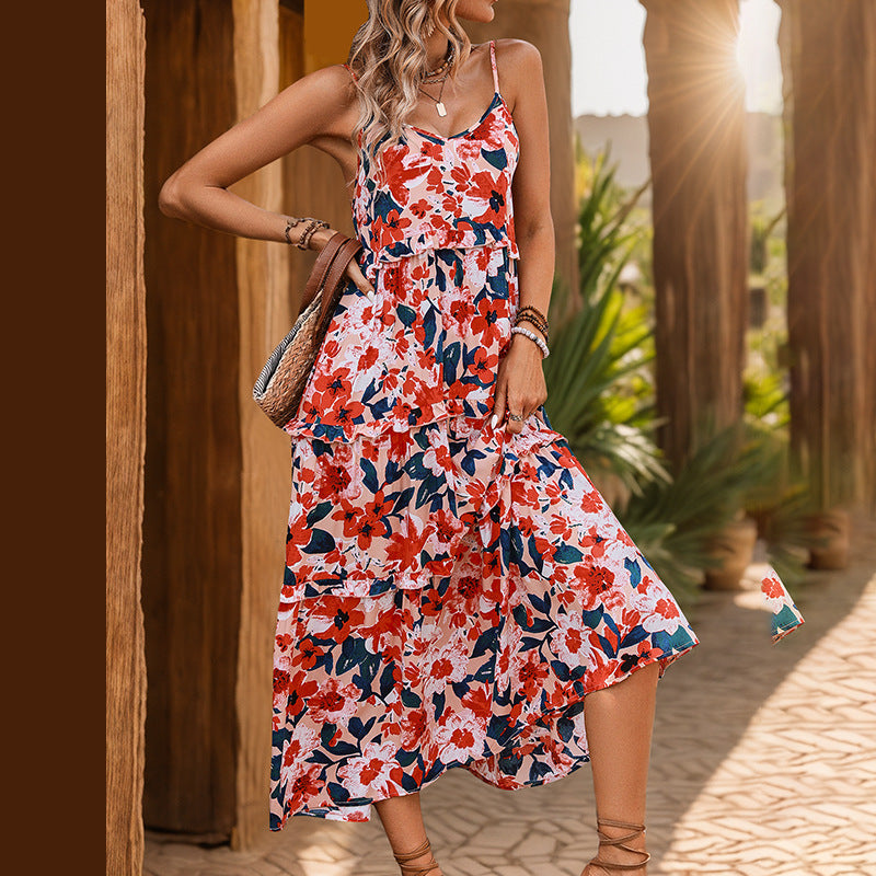 Vestido de fiesta con tirantes y estampado de alta calidad para mujer de verano