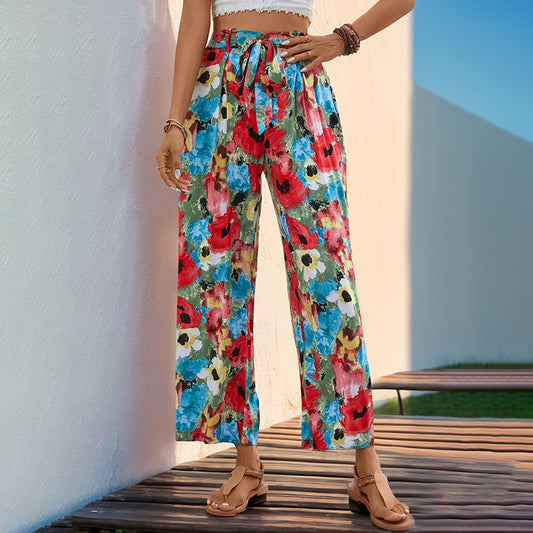 Ropa de verano para mujer, pantalones bohemios de pierna recta para vacaciones, mujer