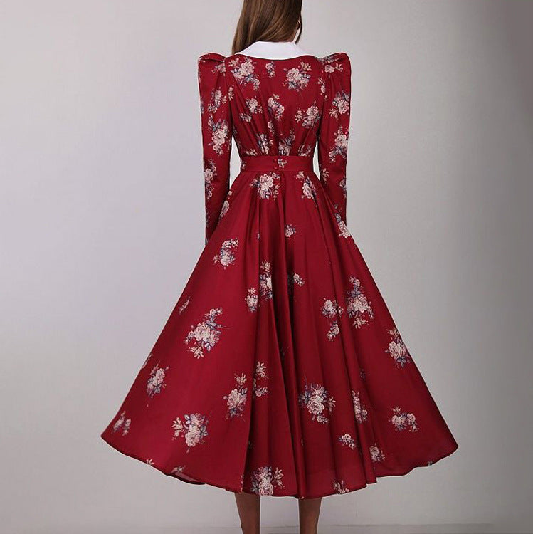 Vestido largo ajustado con cintura controlada y estampado retro de principios de primavera para mujer