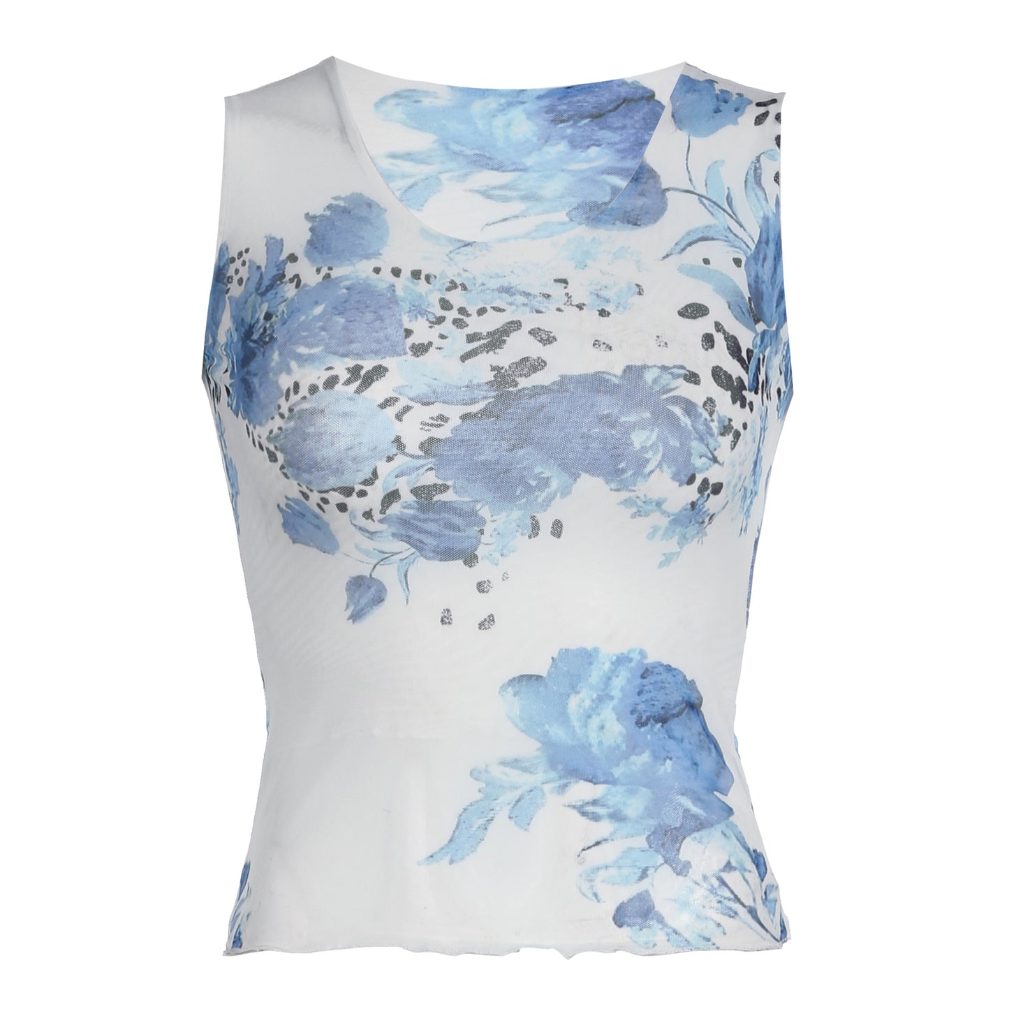 Chinese Ink Printing Turtleneck Grenadine Semi Transparent Sleeveless Vest Sexy U Collar Backless Design Light Top