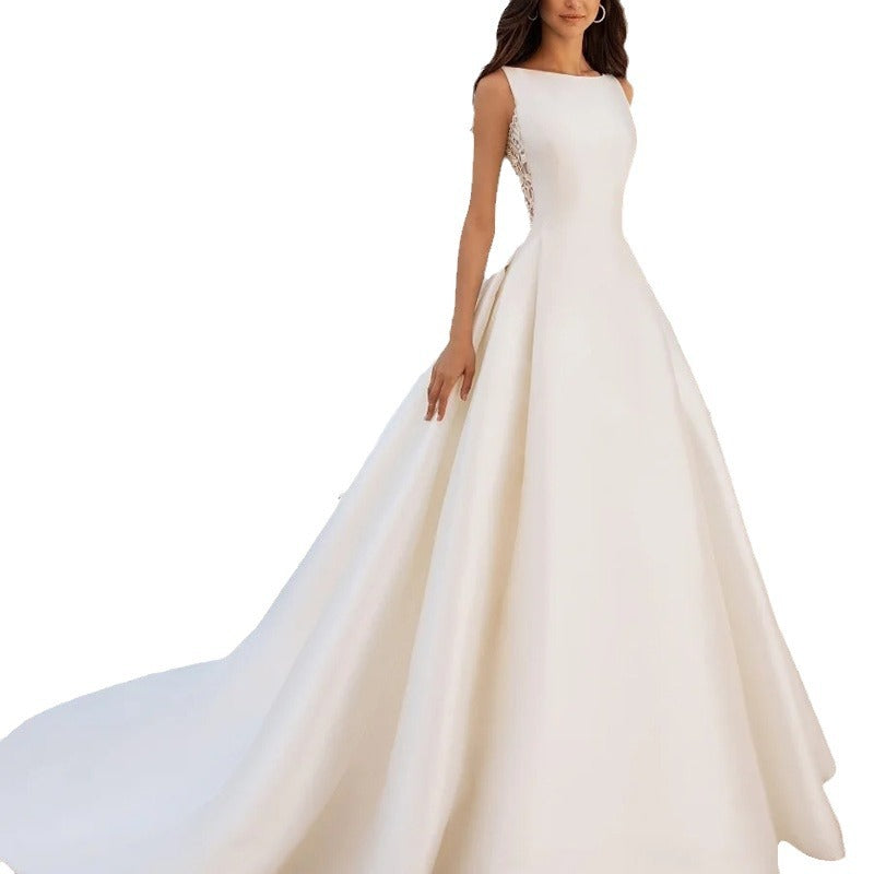 Robe de mariée en Satin, dentelle rétro française, Texture avancée, Slim, Simple, élégante, traînante