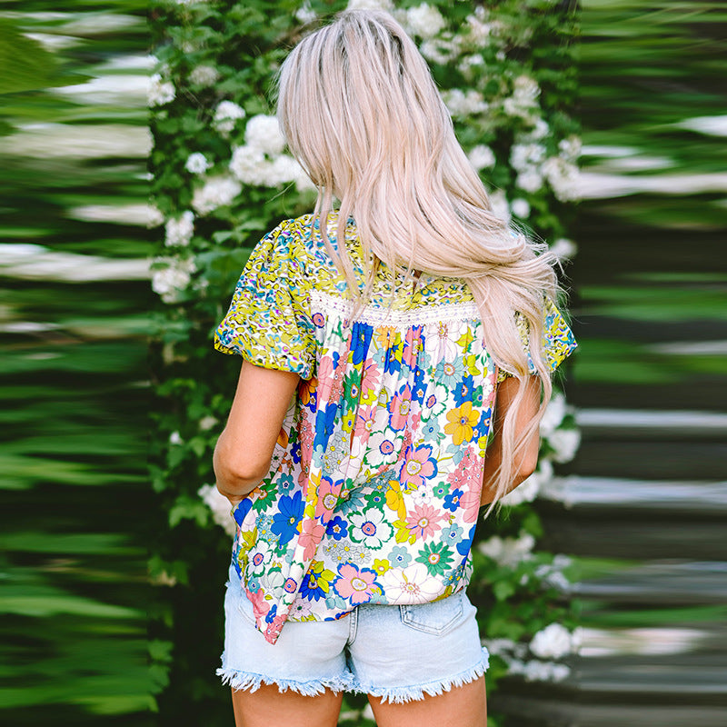 Jersey de primavera y verano con mangas abullonadas, Top fino para mujer, camisa de gasa multicolor, ropa para mujer