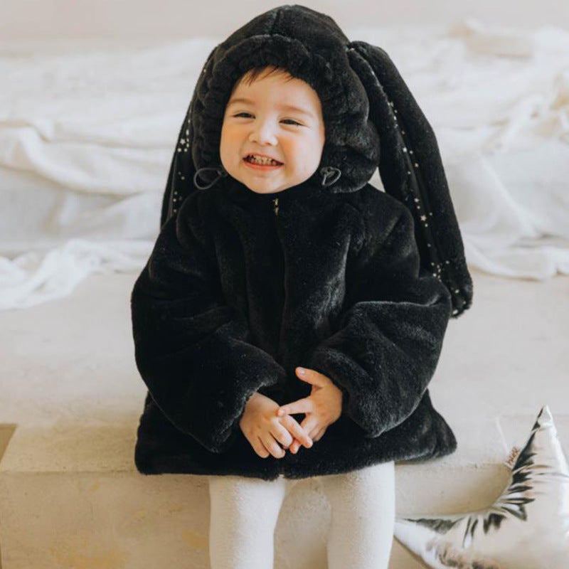 Infant Toddler Rabbit Ears Plush Jumpsuit Thick Warm Jacket Romper