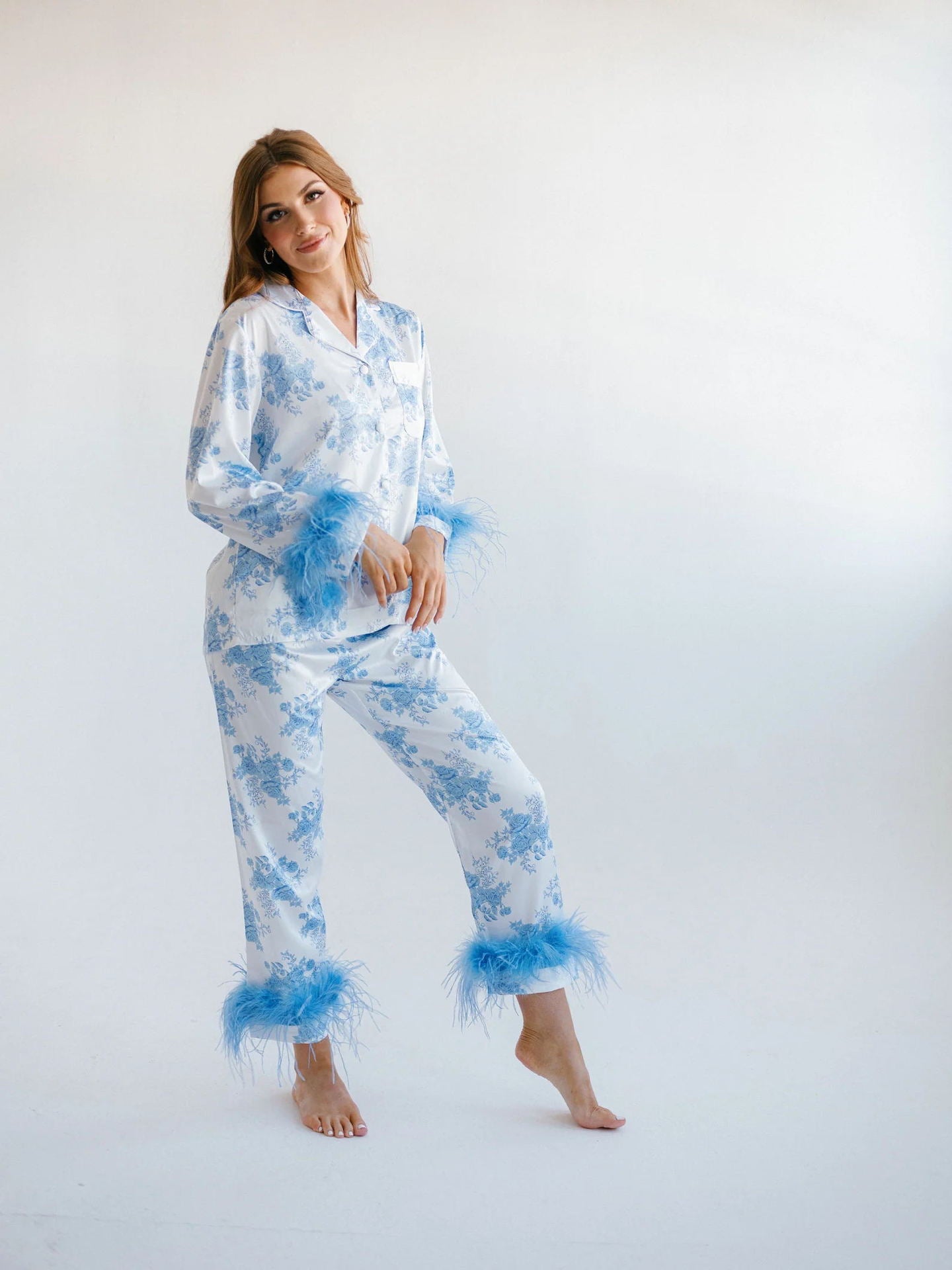 Pijamas de traje casual con estampado de satén Ropa de hogar para mujer