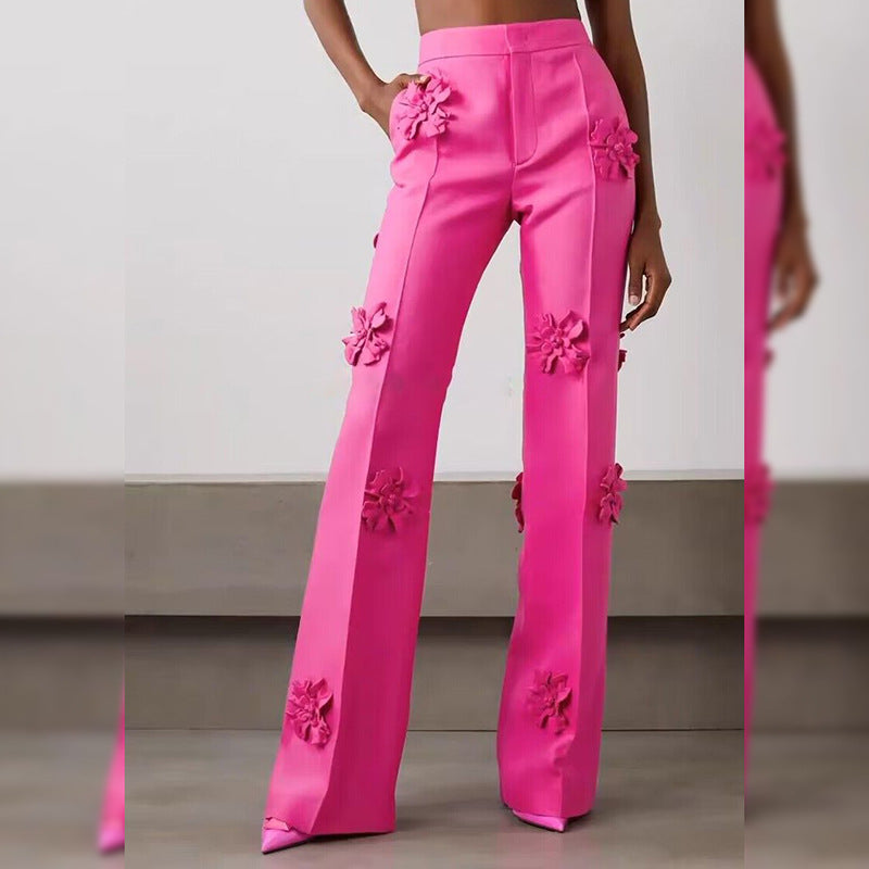 Stars Heavy Industry – pantalon de travail avec décoration florale tridimensionnelle, coupe bootcut, Rose 3D