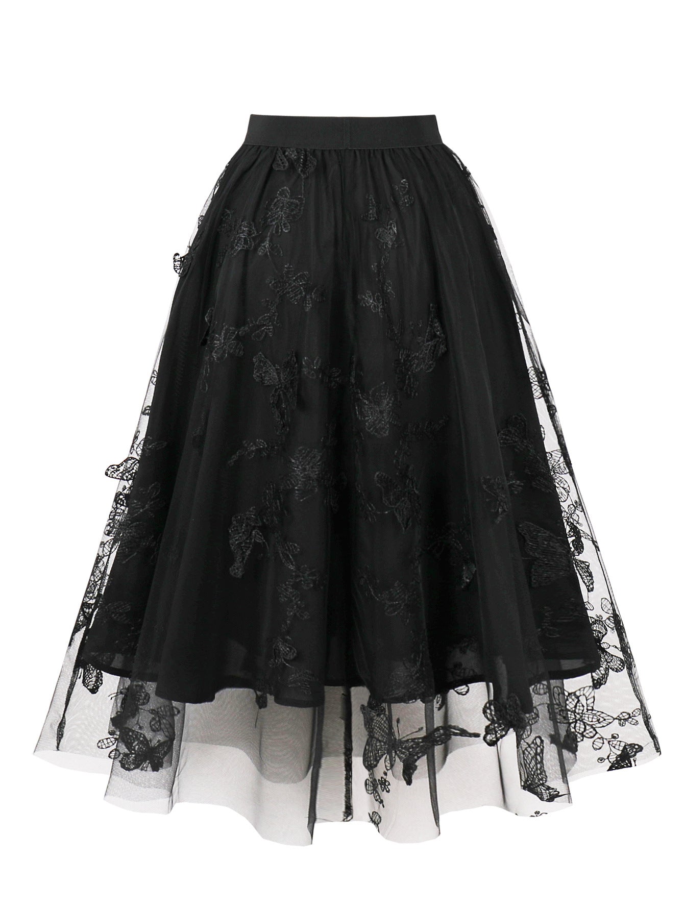 High Waist Slimming A Line Lace Butterfly Fairy Mesh Mid Length Skirt Women Skirt Straight