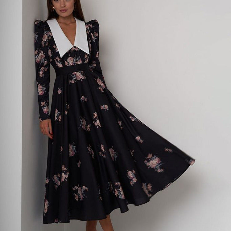 Vestido largo ajustado con cintura controlada y estampado retro de principios de primavera para mujer