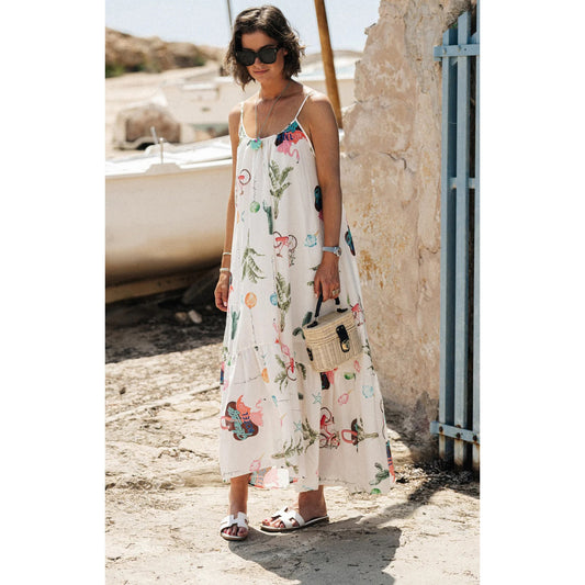 Robe de vacances décontractée ample à imprimé floral à bretelles spaghetti superposées printemps été