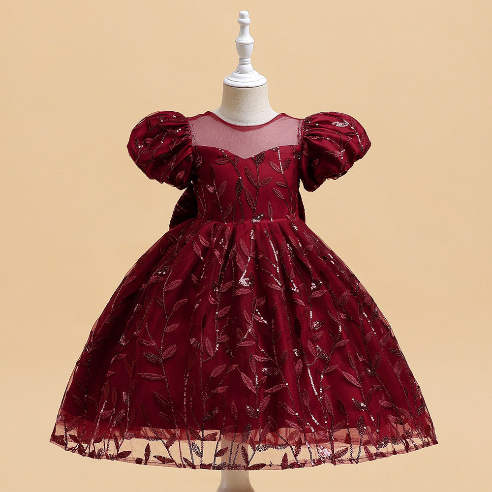 Robe de princesse à manches bouffantes brodées à la mode pour filles