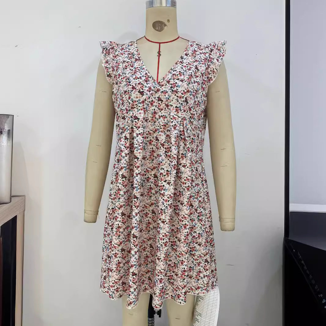 Vestido cómodo con hombros descubiertos y flores de verano con tirantes pequeños occidentales