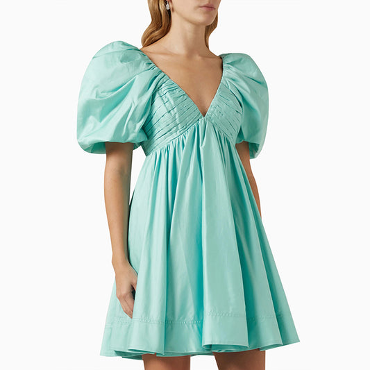 Robe courte d'été élégante et sexy à la mode pour femmes, décolleté en V profond, manches bouffantes, de haute qualité