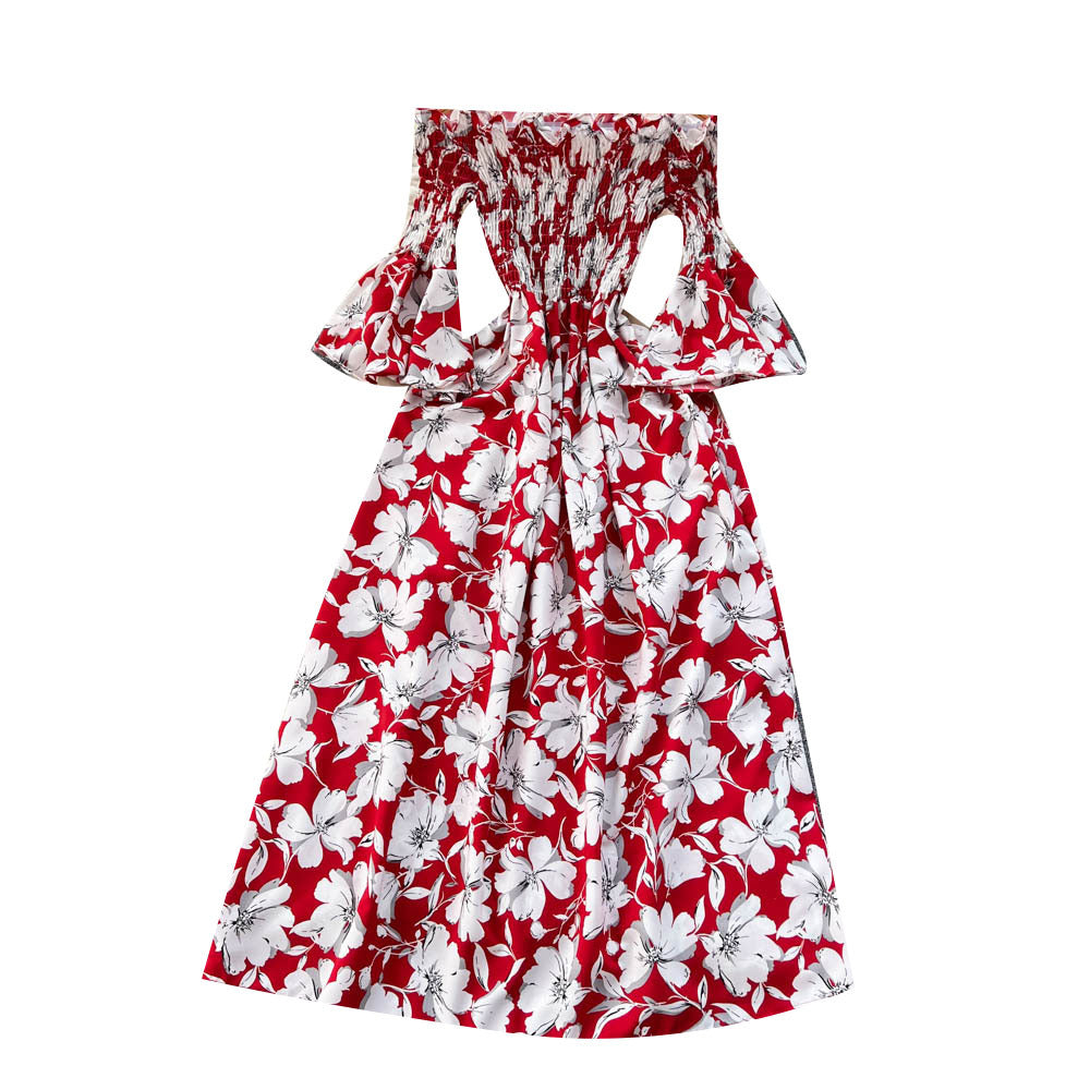 Robe florale française douce à épaules dénudées