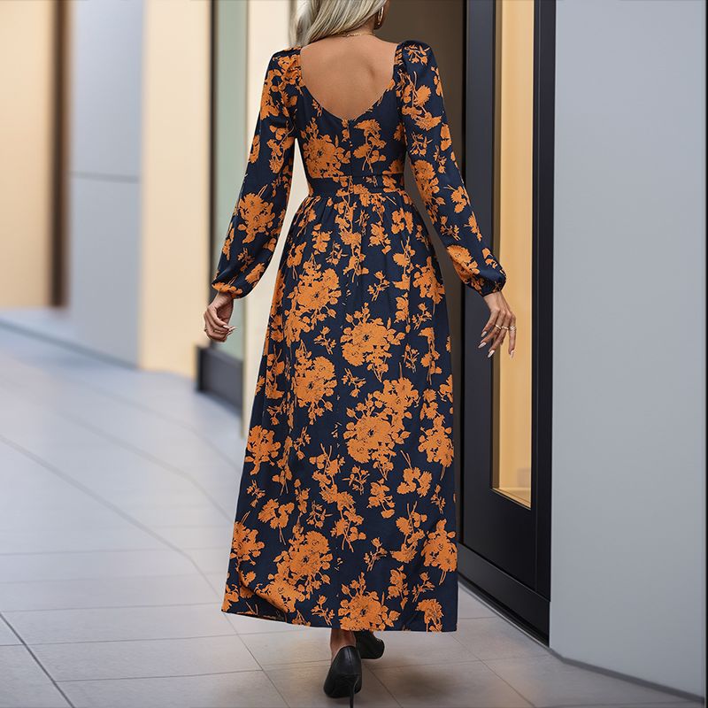 Dress Autumn Long Sleeve V Neck Printed Dress