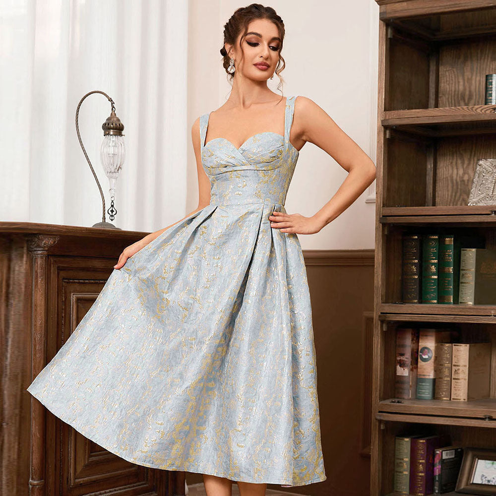 Vestido de princesa con tirantes sencillos de verano, vestido sin mangas con estampado floral tridimensional