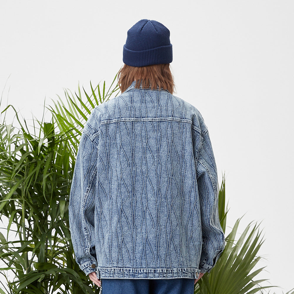 Jacquard Stone Washed Denim Jacket For Men And Women