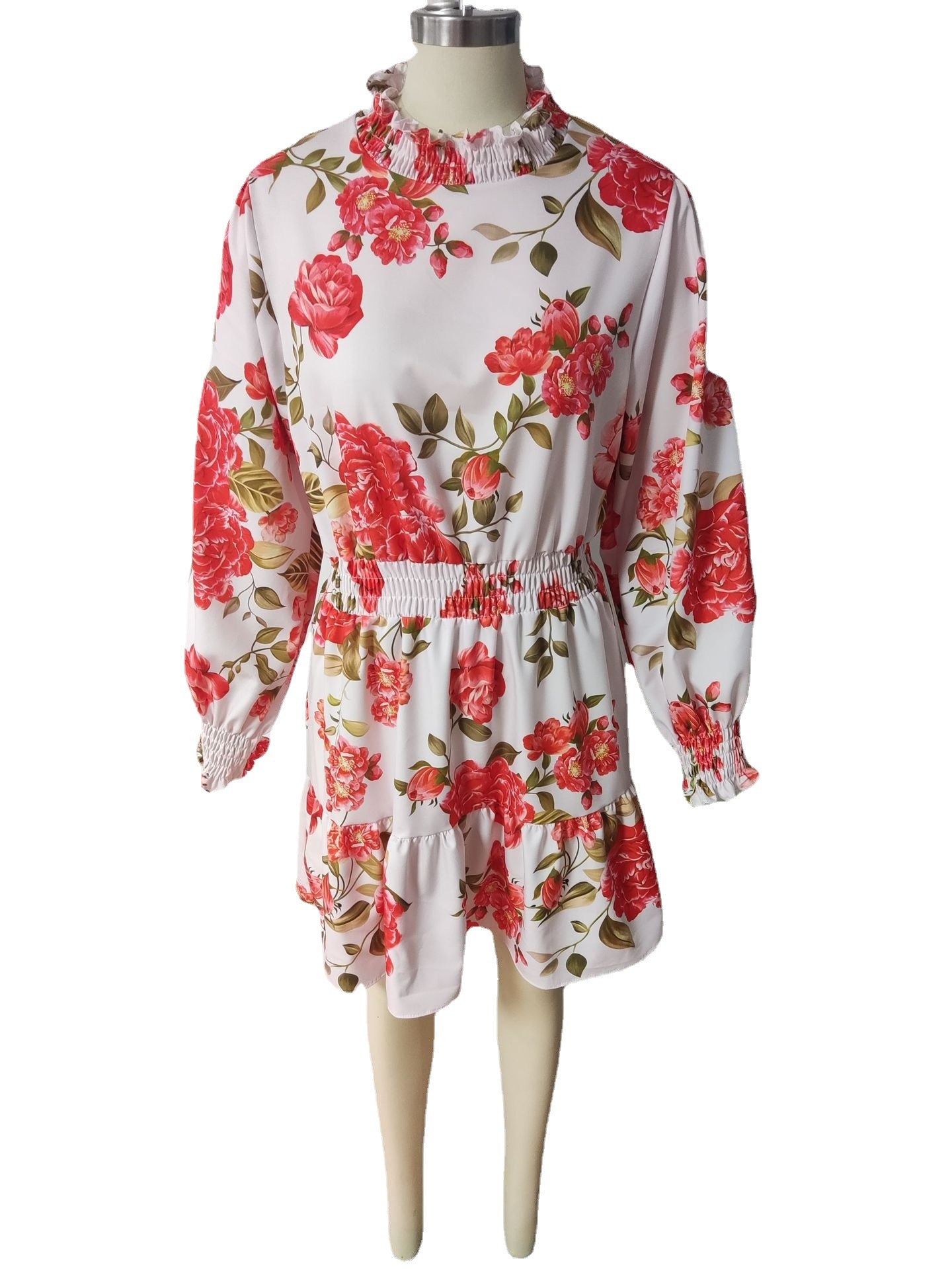 Women's Fashion Temperament Pile Collar Floral Print Dress