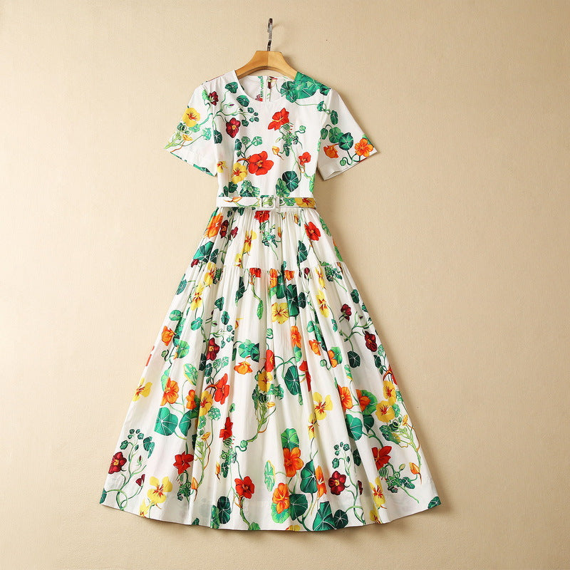 Cotton Short Sleeve Floral Print Dress