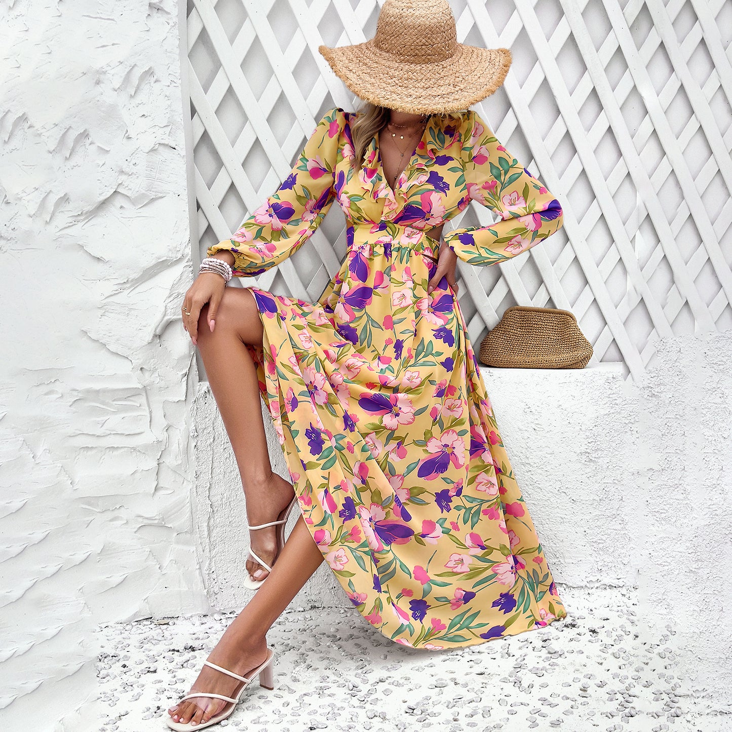 Pour femmes Vêtements Robe de vacances à imprimé floral et col en V