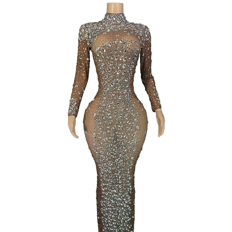 Women's Rhinestone Dress Tight Ball Gown