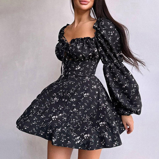 Vestido de otoño elegante para mujer adulta, estilo dama, ajustado, floral, manga larga, una expansión para mujer