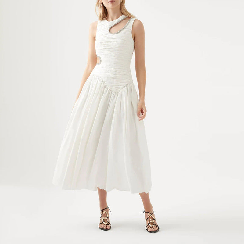 Robe Maxi plissée, Design minoritaire, ajourée, découpée, taille haute, Slim, amincissante, vêtements pour femmes