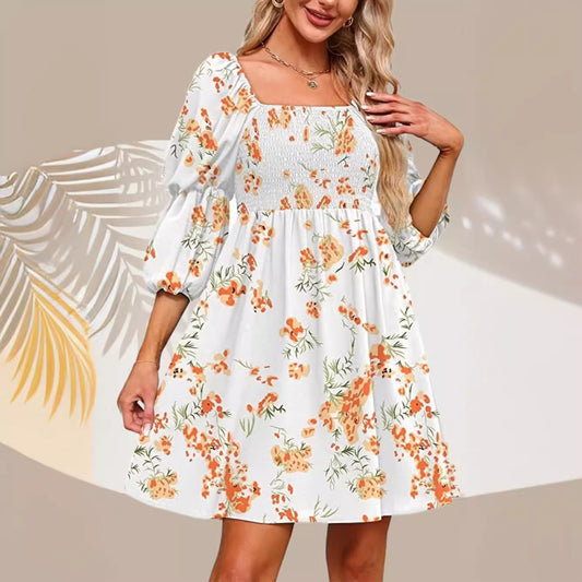 Robe florale à manches bouffantes pour femmes