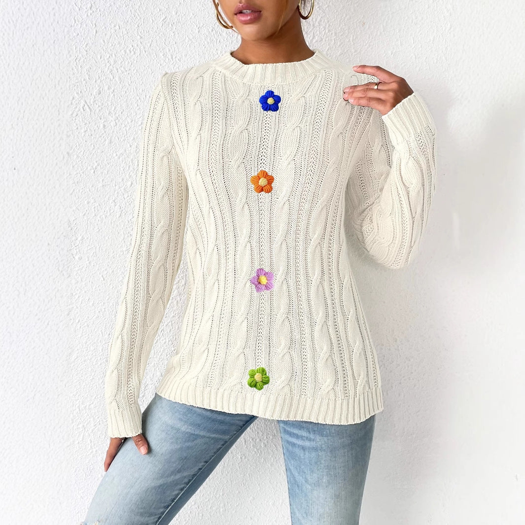 Women Clothing Autumn Winter round Neck Pullover Simple Bottoming Shirt Stitching Woven Sweater