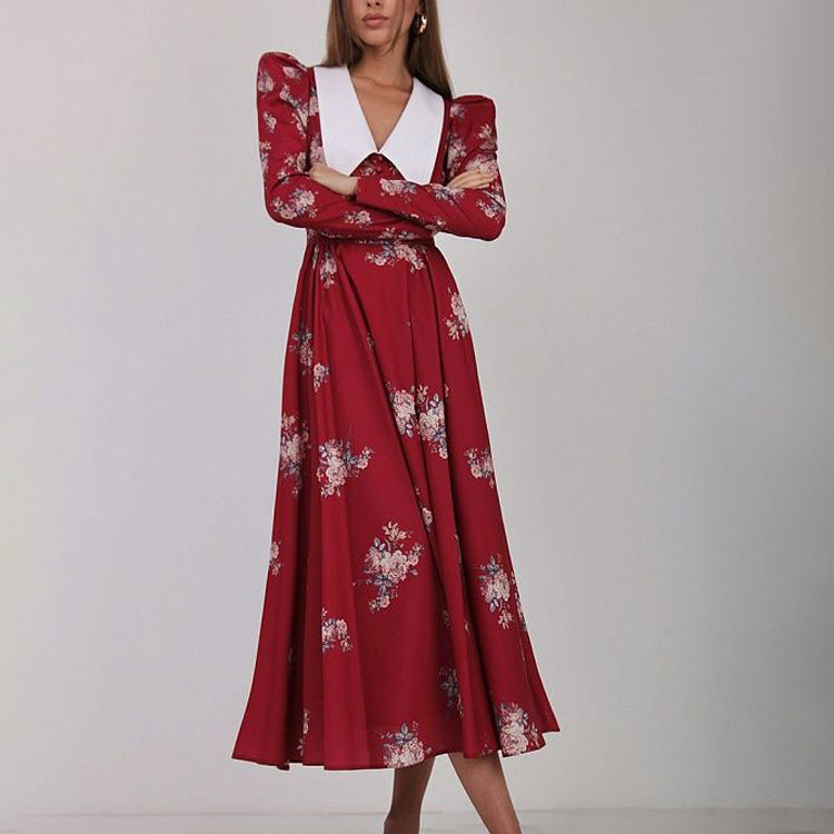 Vestido largo ajustado con cintura controlada y estampado retro de principios de primavera para mujer