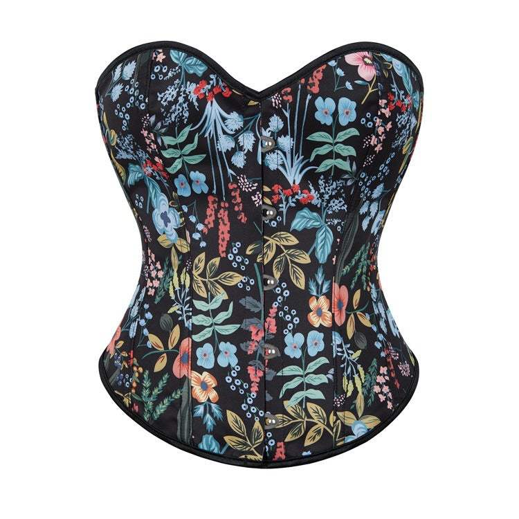 Black Plant Floral Plants Pattern Plastic Bone Court Body Shaping Clothes Corset Body Shaping